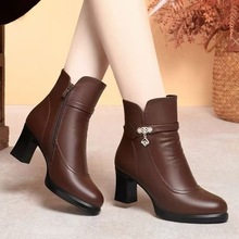 2025春秋季新款女鞋拉链欧美时装靴潮流显瘦高跟中筒靴跨境外贸