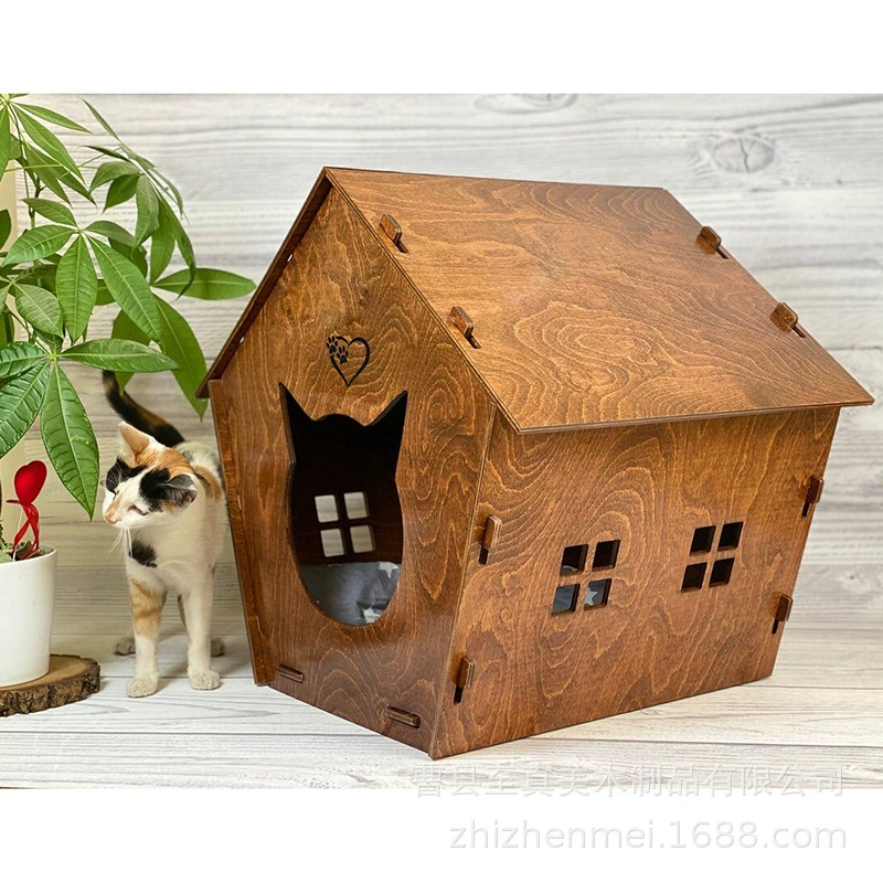 Деревянный Кошкин Дом Любимчика Кошкин Дом Зоотовары Открытый с дверью Деревянный Дом Любимчика