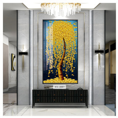 The money tree has a good meaning. Entrance hall decoration painting. Light luxury and wealth. Gold tree corridor aisle mural. Diamond-encrusted crystal porcelain painting.