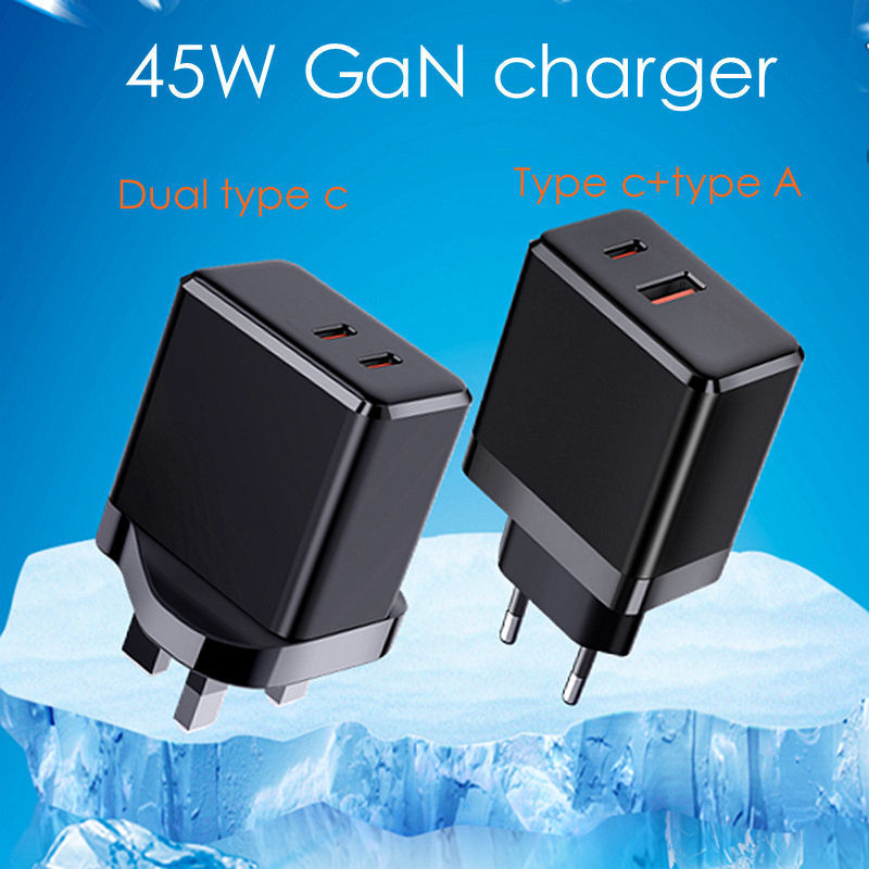 PD45W Gallium Nitride Fast Charging Dual Port PD+QC Wall Charger USB-c European and American British Standard PoWer Adapter