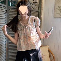 甜美风格娃娃短袖衬衫夏季2025新款设计感小众显瘦短款上衣