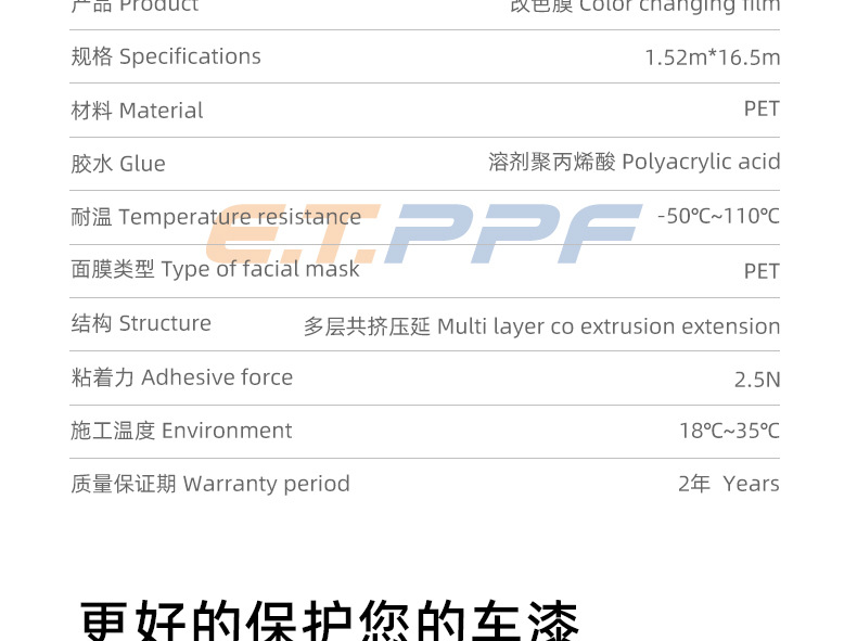 PET full series color change film, no orange peel, no delamination, high color gloss paint protection film, original factory cost-effective paint film