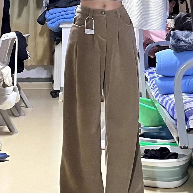 400克超细欧棉绒休闲裤女秋冬新款高腰宽松阔腿显瘦直筒拖地裤子