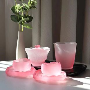 Japanese-style pink frosted little fairy glass tea set suit national fashion style women's tea cover Bowl male cup tea cup set