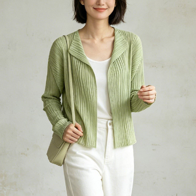 Miyake-Style Pleated Top for Women, Summer Plus-Size Women's Top, Loose-Fitting Clothing, Korean Design Cardigan Miyake-Style Pleated Top for Women, Summer Plus-Size Women's Top, Loose-Fitting Clothing, Korean Design Cardigan