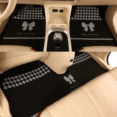 Avtomobil döşəmə paspasları, Universal Wire Ring Floor Mats Can - houndstooth-bow-foot-pads-front-row-single-piece-5065cm