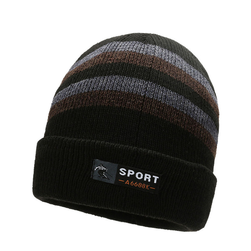 New Style Fashion Trendy Striped Wool Hat Winter Plus Velvet Outdoor Men's Hat Warm Cycling Hat Men_voghion.com