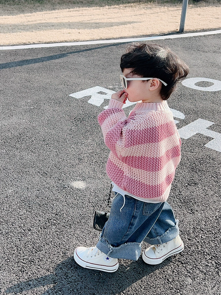 厚以 Fuchsia demi-season children's woolen sweater for boys, Korean style
