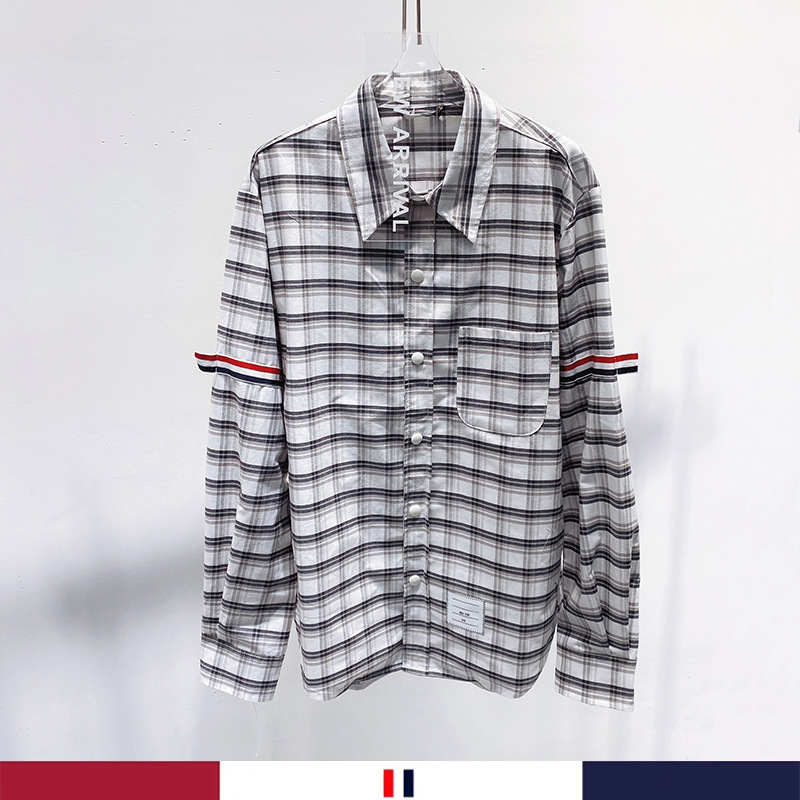 25 Tb Long-Sleeved Double-Axis Red, White and Blue Three-Color Webbing Plaid Cotton Shirt Ins Spring Men's and Women's Same Style Shirt