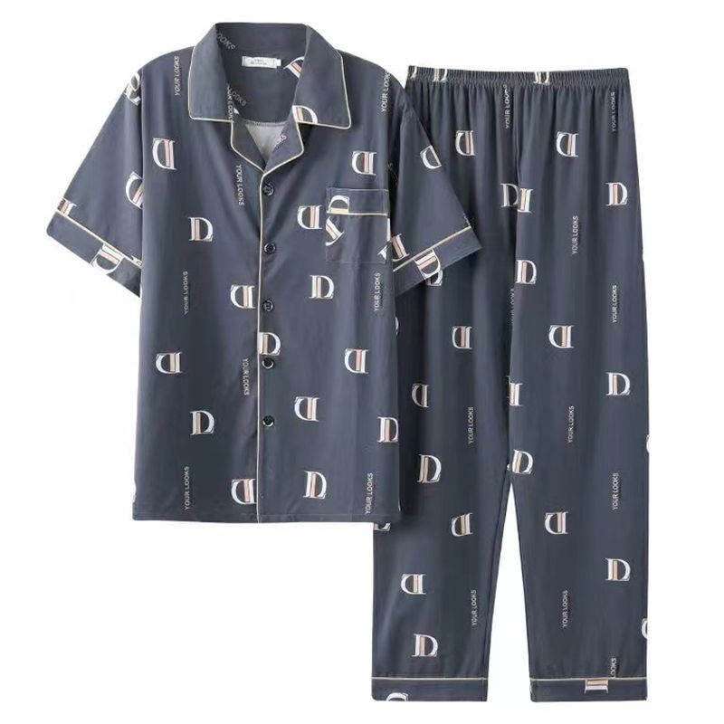 Pijamas de algodón de los hombres de primavera y verano Pantalones delgados de manga corta cardigan niños pueden usar fuera más tamaño homewear de verano