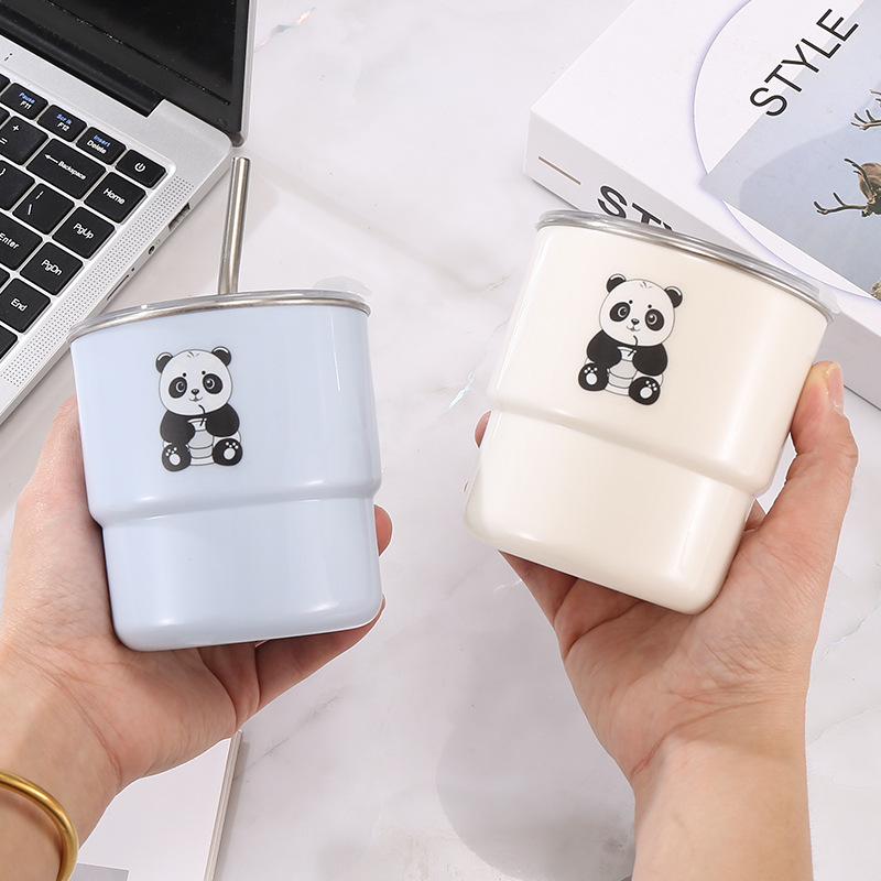 304不锈钢内胆咖啡杯卡通马克杯学生便携吸管水杯高颜值