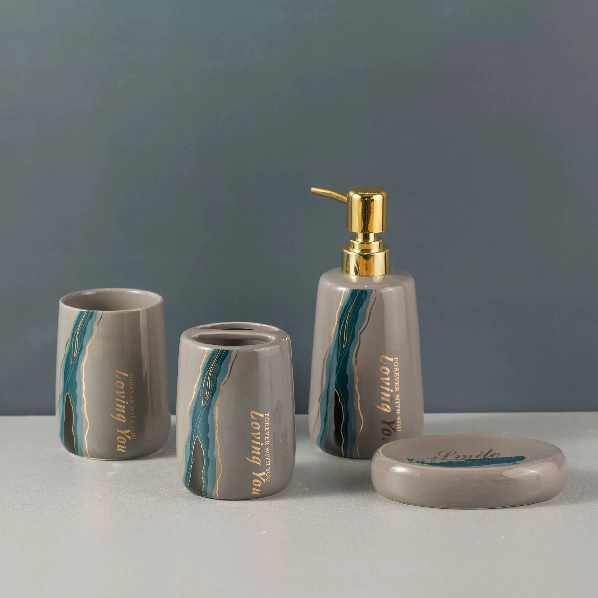 Ceramic set, soap, hygienic container, hand sanitizer, mouthwash, light luxury style, 4 piece set