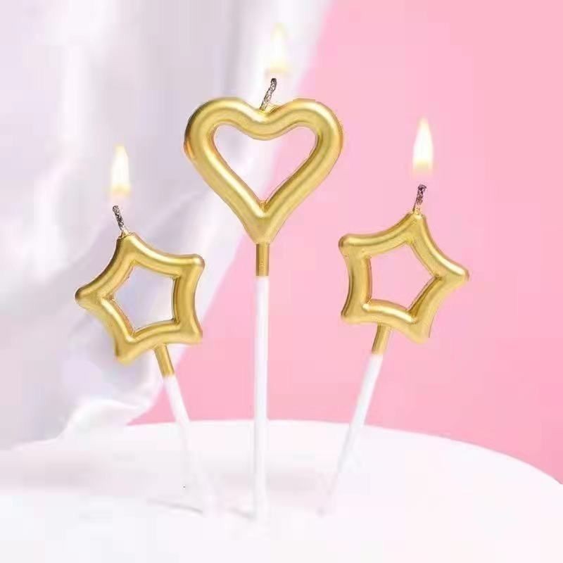 卸売誕生日ケーキキャンドル金メッキ星形ハート型クリエイティブロマンチックパーティー製菓用品発光|undefined