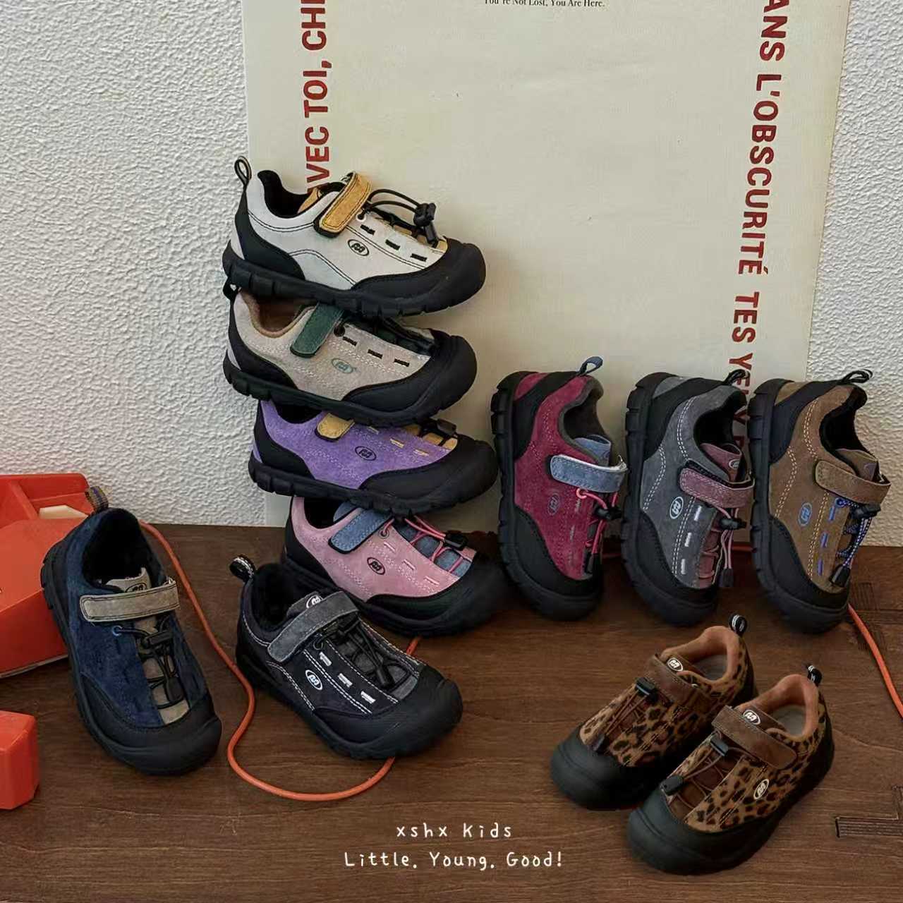 Xshx Children's Functional Sneakers with Velcro, Outdoor Autumn New Model for Boys and Girls, Mountain-Style Rubber Sole, Hiking Shoes, Wenzhou Children's Shoes