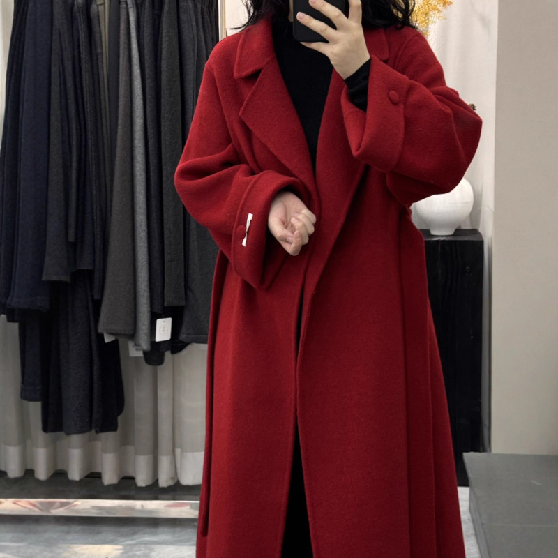 Red Coat Women's Long 2025 Autumn and Winter High-End Retro Loose Bathrobe Cashmere Wool Coat Jacket Women