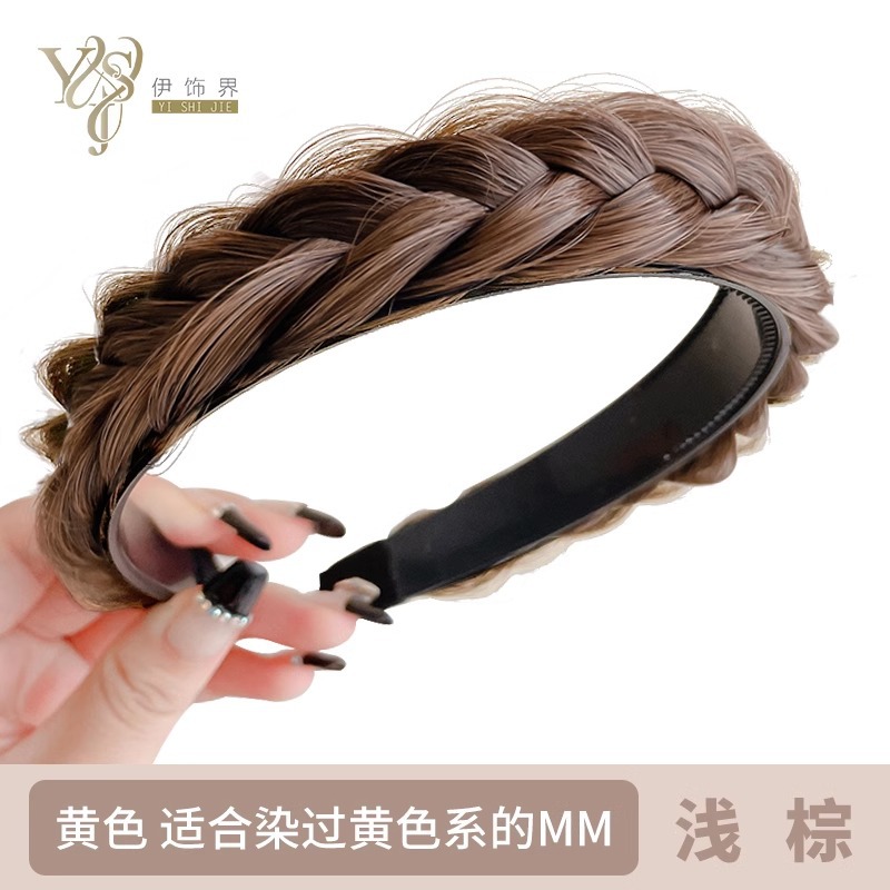 Alto grado perla giro trenza peluca diadema temperamento femenino cráneo superior artefacto diadema accesorios para el cabello frente horquilla de pelo roto