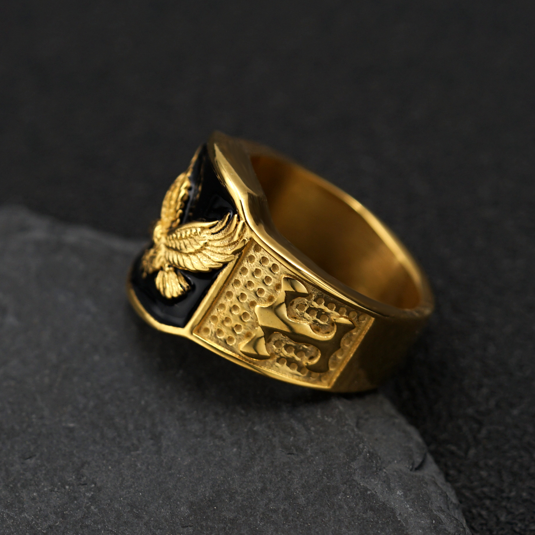 Plating Design Hip-Hop 316 Stainless Steel Color Block Men Signet Rings