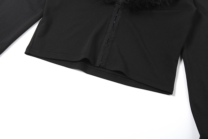 Autumn Winter V Neck Raw Edge Long Sleeves Cropped Top Sheath Skirt Two Piece Sets