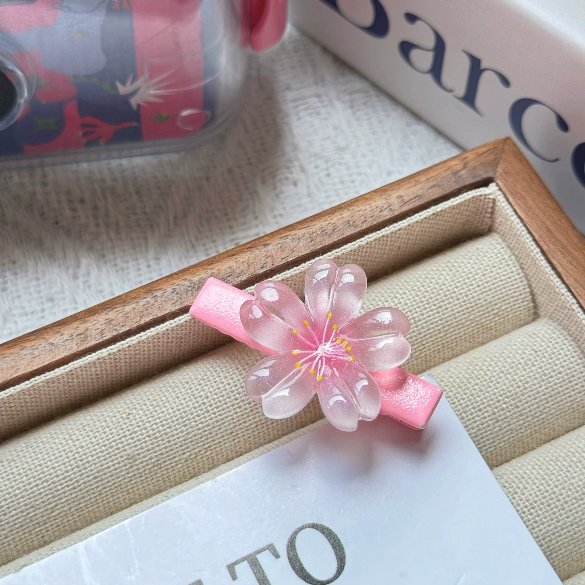 Заколка для волос Jelly Cherry Blossom, смоляная боковая клипса, 6 см, пастельные цвета
