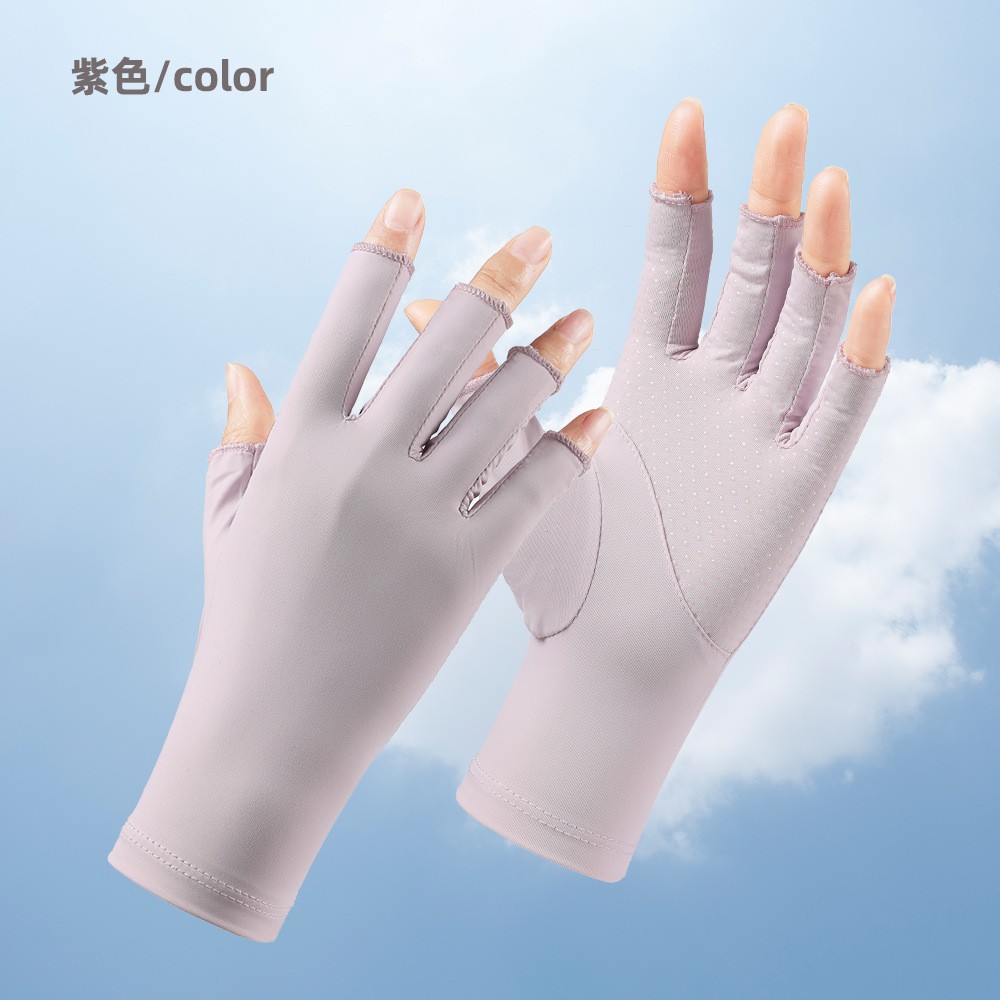 Protección solar guantes de uñas verano medio dedo Seda de hielo de las mujeres de conducción antideslizante transpirable pantalla táctil delgada guantes de protección UV