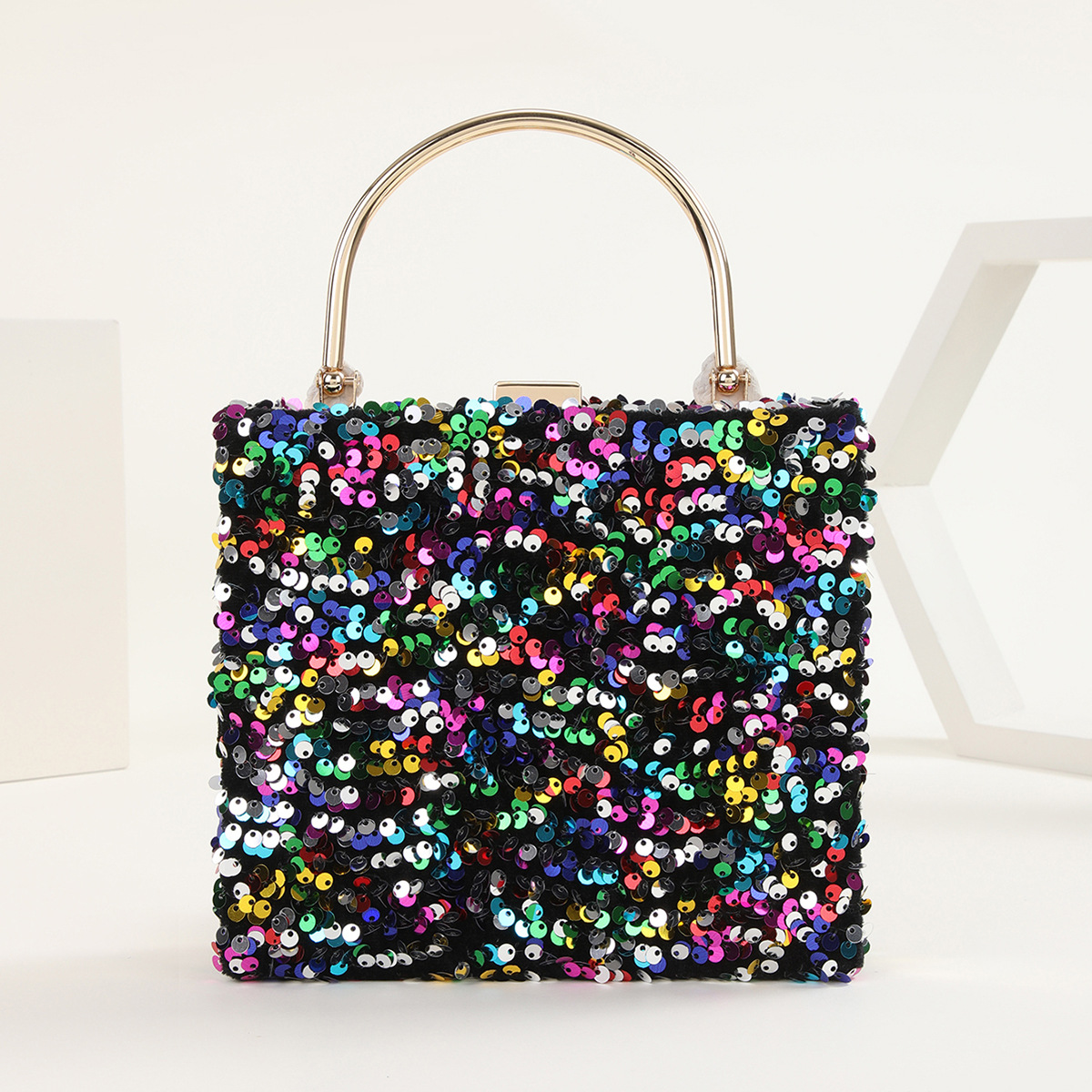 Party Occasion Polyester Material Women's Backpack Backpack Black Colour Gold Polyester Solid Color Sequins Square Evening Bags