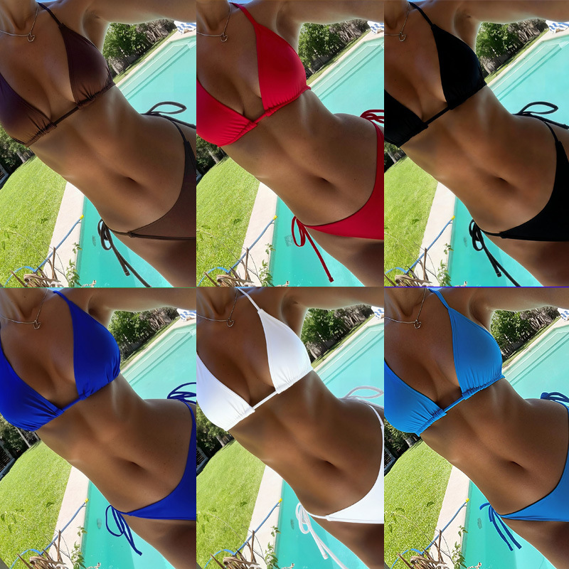 2026 Cross-Border European and American Shein Popular Triangle Cup Lace-Up Backless Sexy Bikini Two-Piece Swimsuit for Women