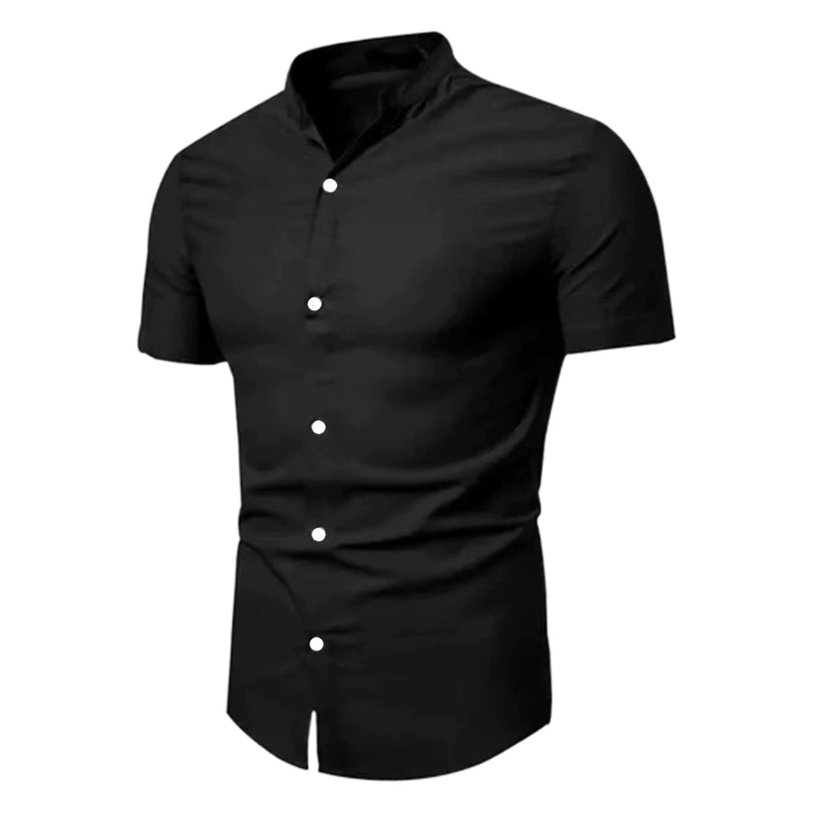 AliExpress 2022 новая летняя одежда мужская рубашка с воротником-стойкой однотонная повседневная рубашка с короткими рукавами красивая повседневная и универсальная