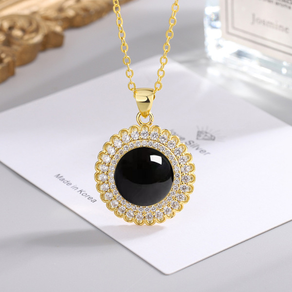 Ethnic retro organic agate pendant with zircon white jade