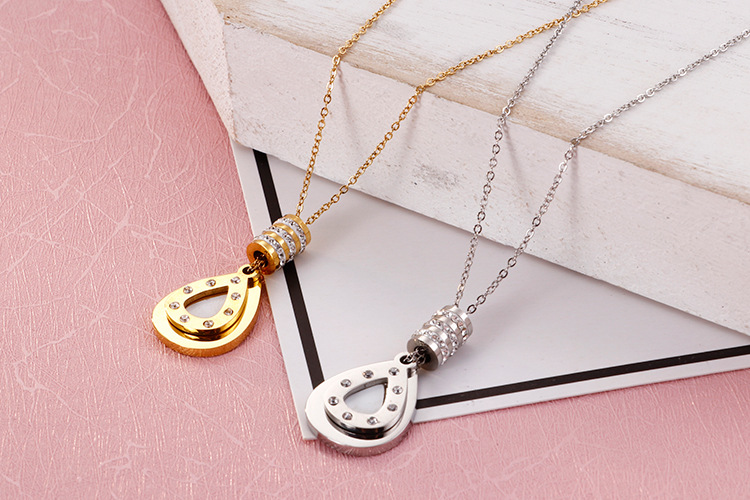 new European and American creative titanium steel drop stick diamond necklace earrings suit wholesal