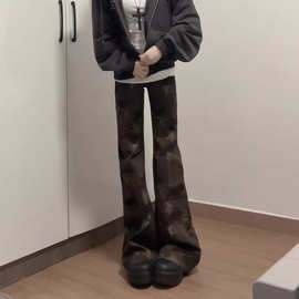 迷彩牛仔裤女韩版ins潮秋季低腰垂感修身显瘦美式辣妹微喇拖地裤