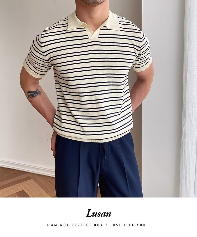 245g Weight Short Sleeve Sleeve Length Regular Sleeve Sleeve Type Polyester Fabric Type Regular Top Length Casual Occasion Turndown Neckline Slim Fit Type Stripe Pattern Summer, Spring Season Men's Gender Classic Style Style 3XL, M Size Wholesale Men's Polyester Classic Style Stripe Short Sleeve Men's T-shirt 9