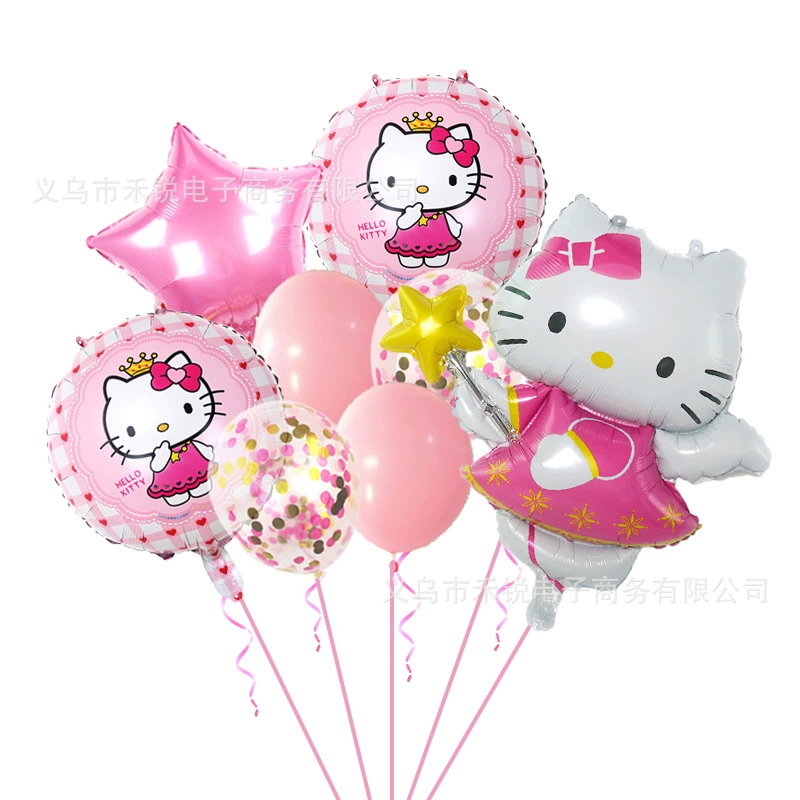Комплект шариков (Hello Kitty) 9 штук — розовые глянцевые воздушные шары, набор для вечеринки с карикатурой