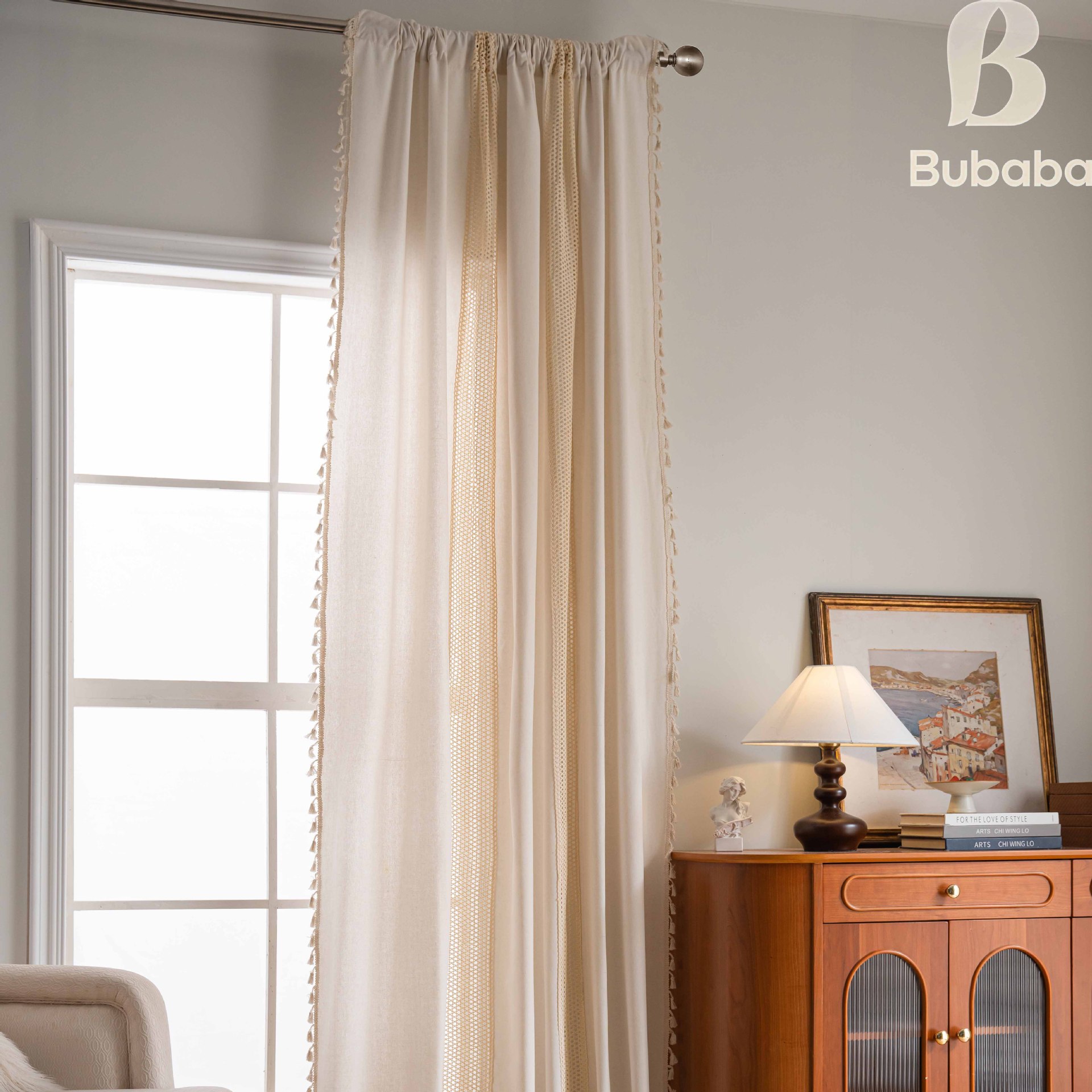 American Style Crochet Patchwork Tassel Curtains For Living Room_voghion.com