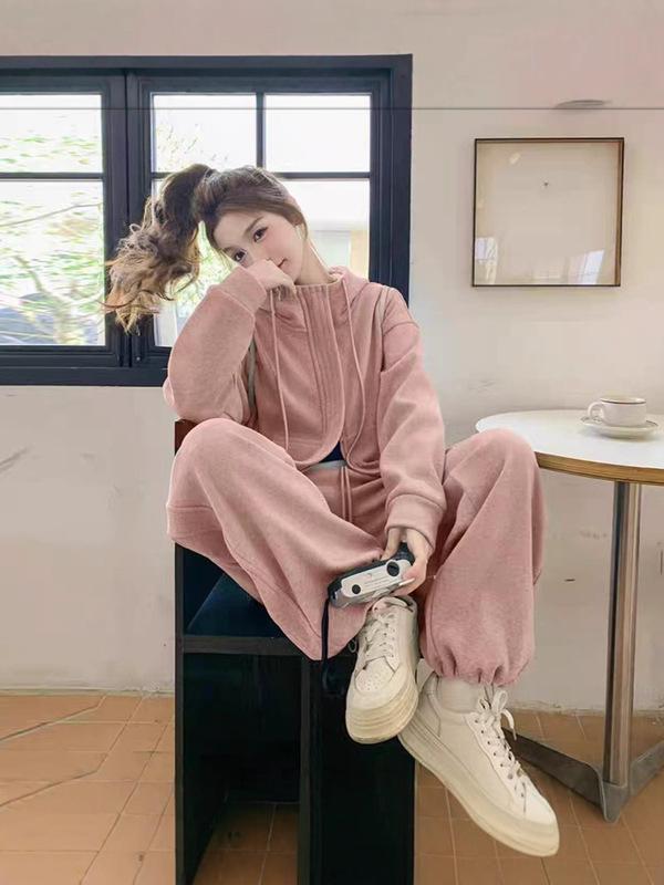 秋冬休闲运动卫衣套装2025新款女秋韩系穿搭小个子阔腿裤两件套|undefined