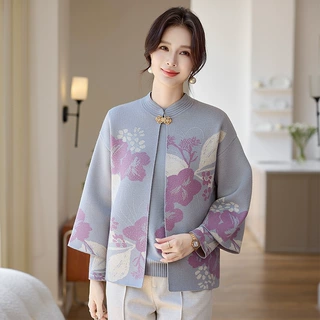 2026年妈妈装立领开衫两件套中老年女装秋冬新款洋气减龄外套套装