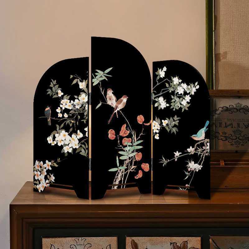 新中式桌面屏风摆台画装饰画中古风装饰品摆画创意小众可折叠木制|undefined