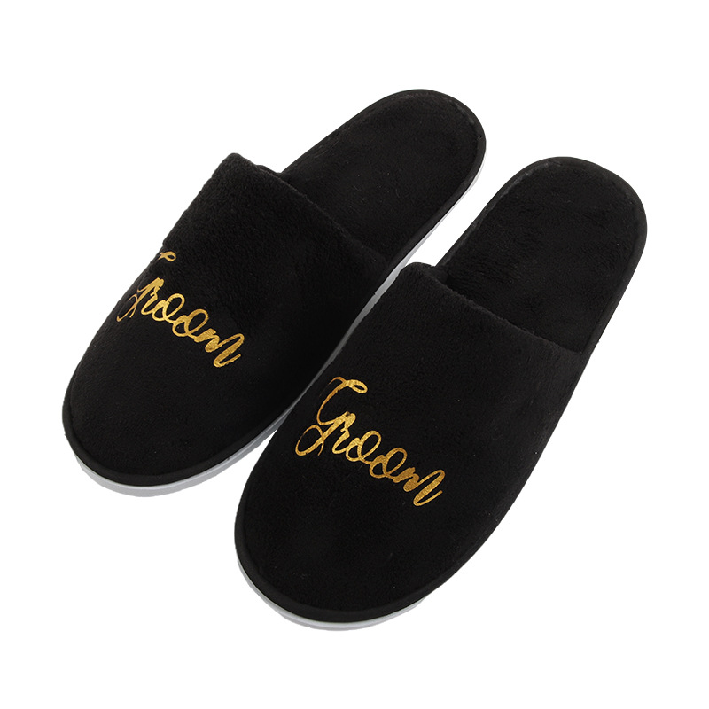 Hotel habitación de hotel zapatillas desechables letras inglesas brillantes damas de honor zapatillas nupciales al por mayor antideslizantes