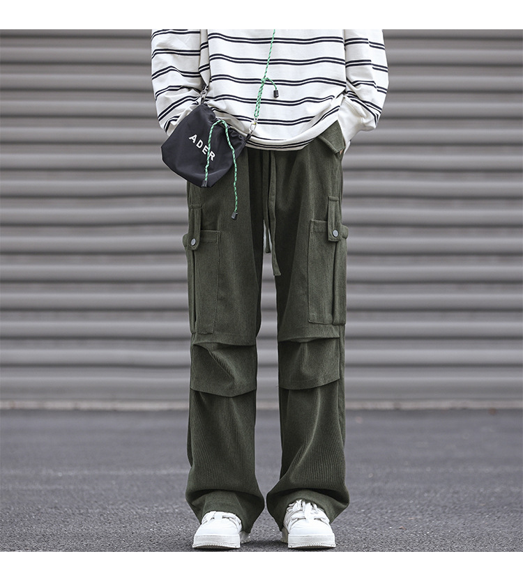 Winter corduroy oversized men's pants, loose plush and thickened work clothes pan's street versatile wide leg_voghion.com