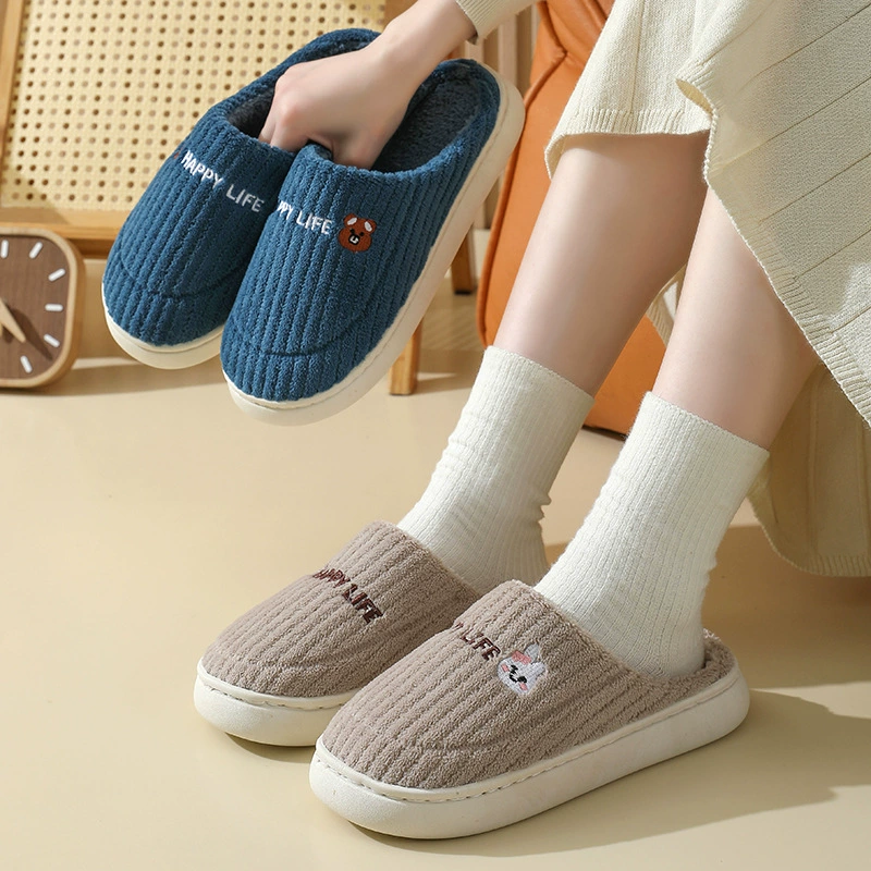 Новые домашние хлопковые тапочки с мультяшным Кроликом, женские теплые на флисовой подкладке, толстая подошва, мужские домашние парные швабры, зимняя оптовая продажа