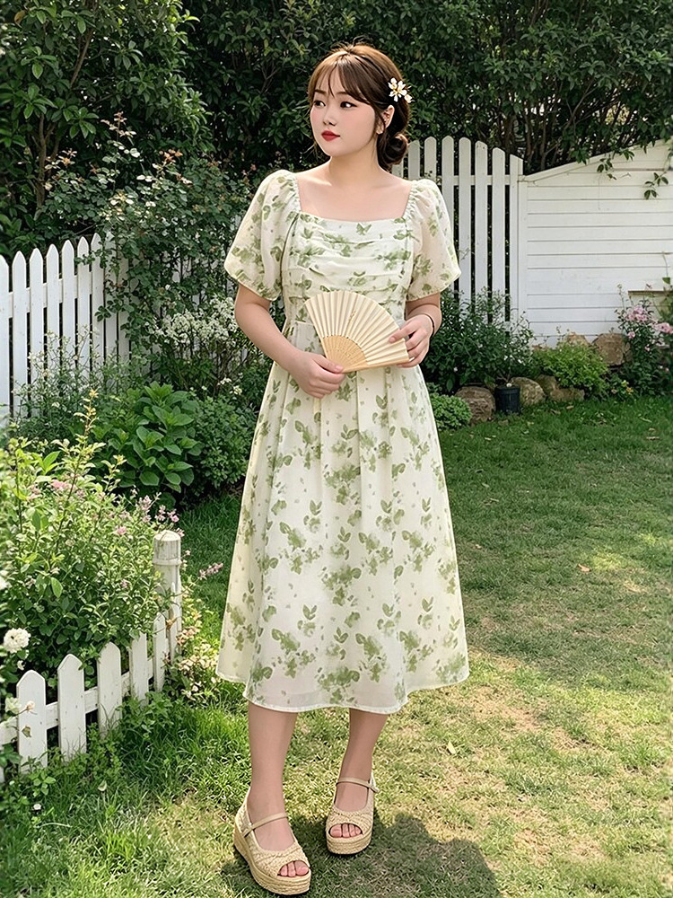 60-150kg Plus-Size Women's Floral Dress 2026 Summer New Style Elegant A-Line Mid-Length Dress for Slightly Chubby Women 60-150kg Plus-Size Women's Floral Dress 2026 Summer New Style Elegant A-Line Mid-Length Dress for Slightly Chubby Women