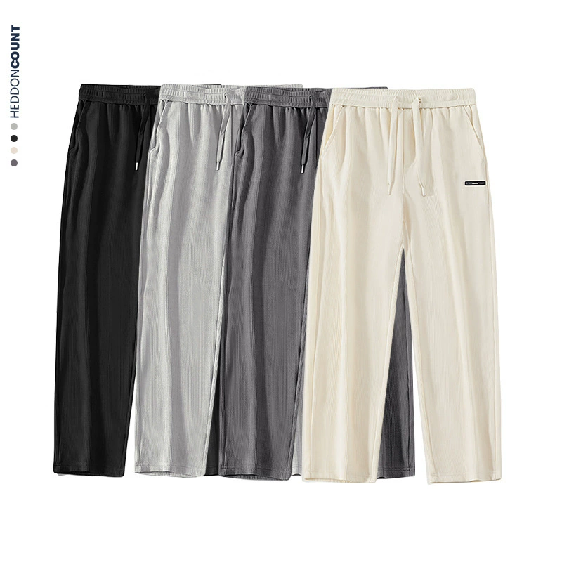 Повседневные прямые брюки Мужские свободные вертикальные широкие брюки 2025 новый продвинутый жаккардовый текстура длинные брюки