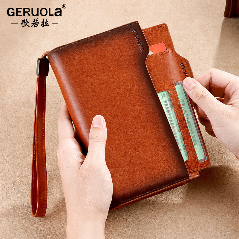 Geruola billetera para hombre billetera larga de cuero billetera de gran capacidad de negocios de alta gama embrague para hombre