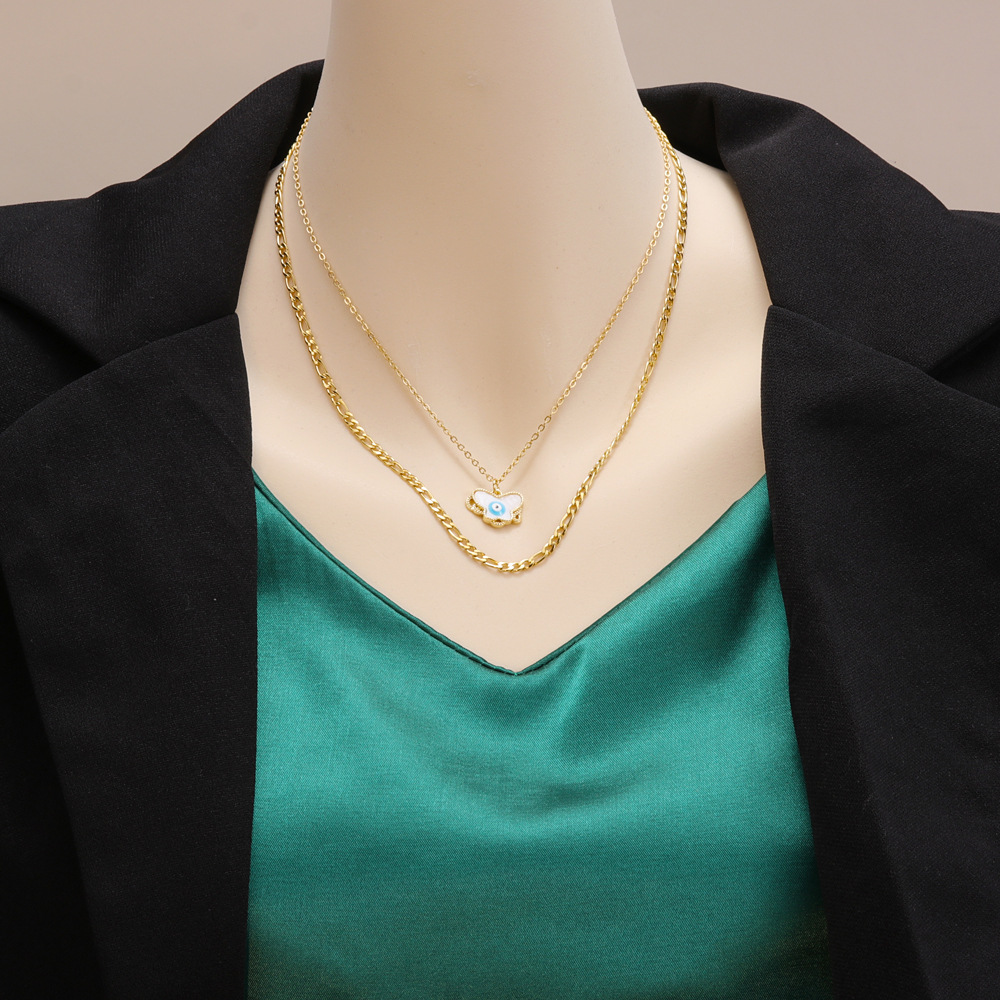 Fashion Butterfly Titanium Steel Plating Layered Necklaces 1 Piece