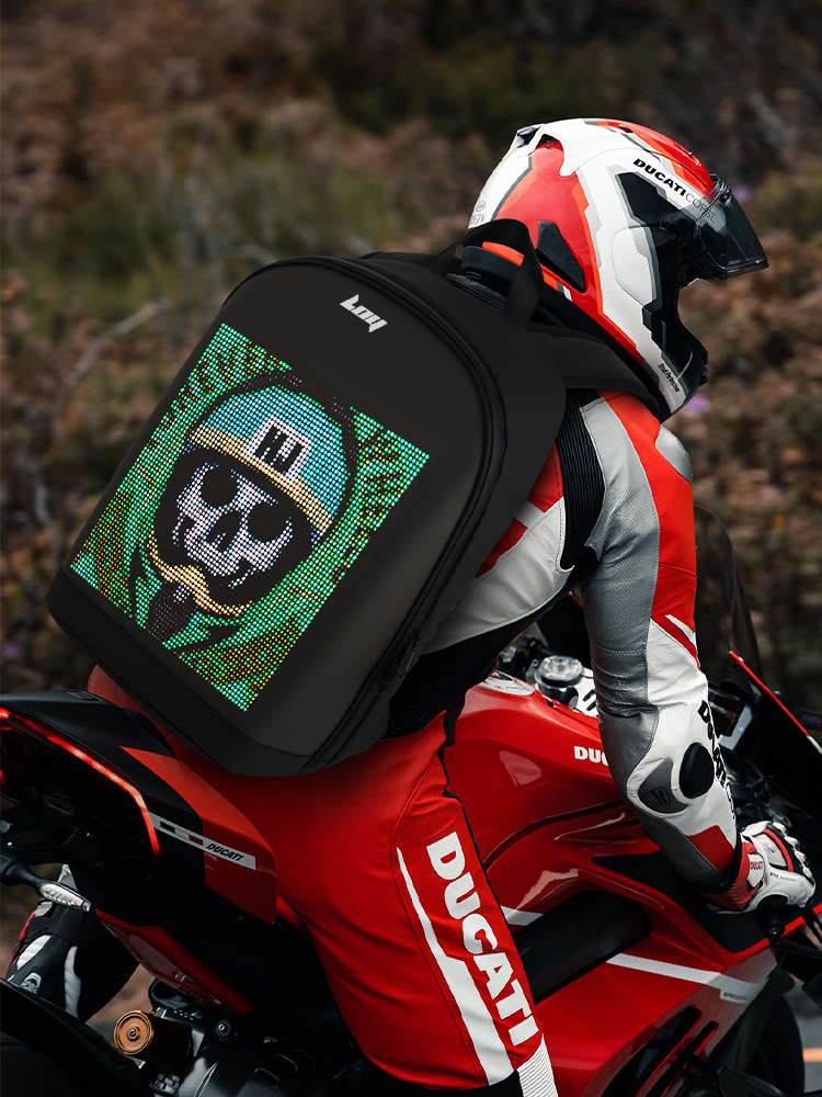 Cross-border street LED mochila de motocicleta mochila DIY patrón USB mochila de computadora de comercio exterior diseño reflectante