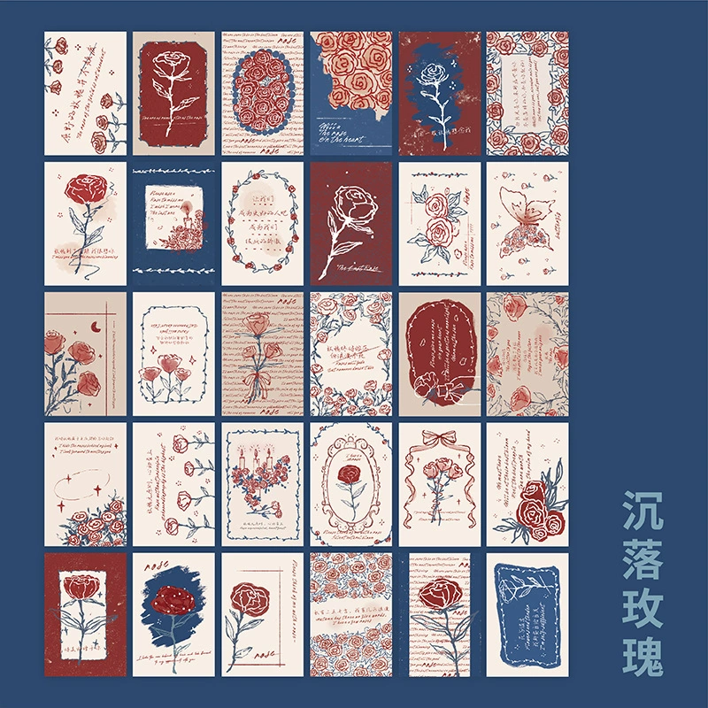 Почтовая открытка-бокс (MR. PAPER) Rose Revelation — 30 ретро иллюстрационных карточек, нарисованных вручную