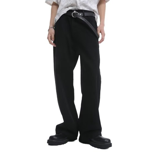 American street black jeans for men, spring and autumn, clean fit straight long pants, retro loose casual wide-leg pants