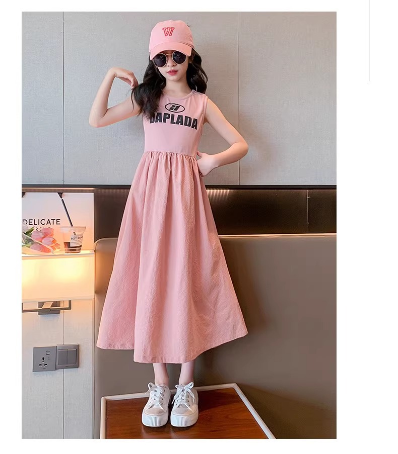 Vestito estivo per ragazze 2024 nuovo per bambini di medie dimensioni, gonna a trapezio senza maniche, senza schienale, stile western per studenti_voghion.com