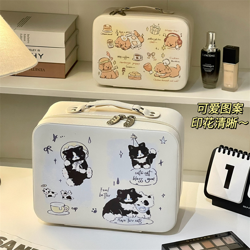 Caja de maquillaje de dibujos animados de alto valor facial y gran capacidad portátil para productos de cuidado de la piel, caja de almacenamiento, maleta, bolsa de maquillaje