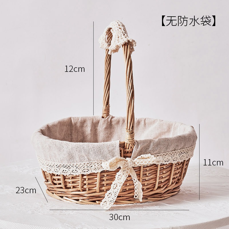 Cesta de flores con asa de encaje, cesta de bambú tejida para floristas, embalaje DIY, pequeña cesta de bambú para ramos y flores secas.