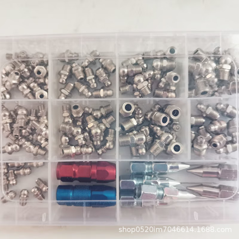 跨境热销 碳钢铁镀镍 公制英制美制黄油嘴枪头大全 组装套装套盒